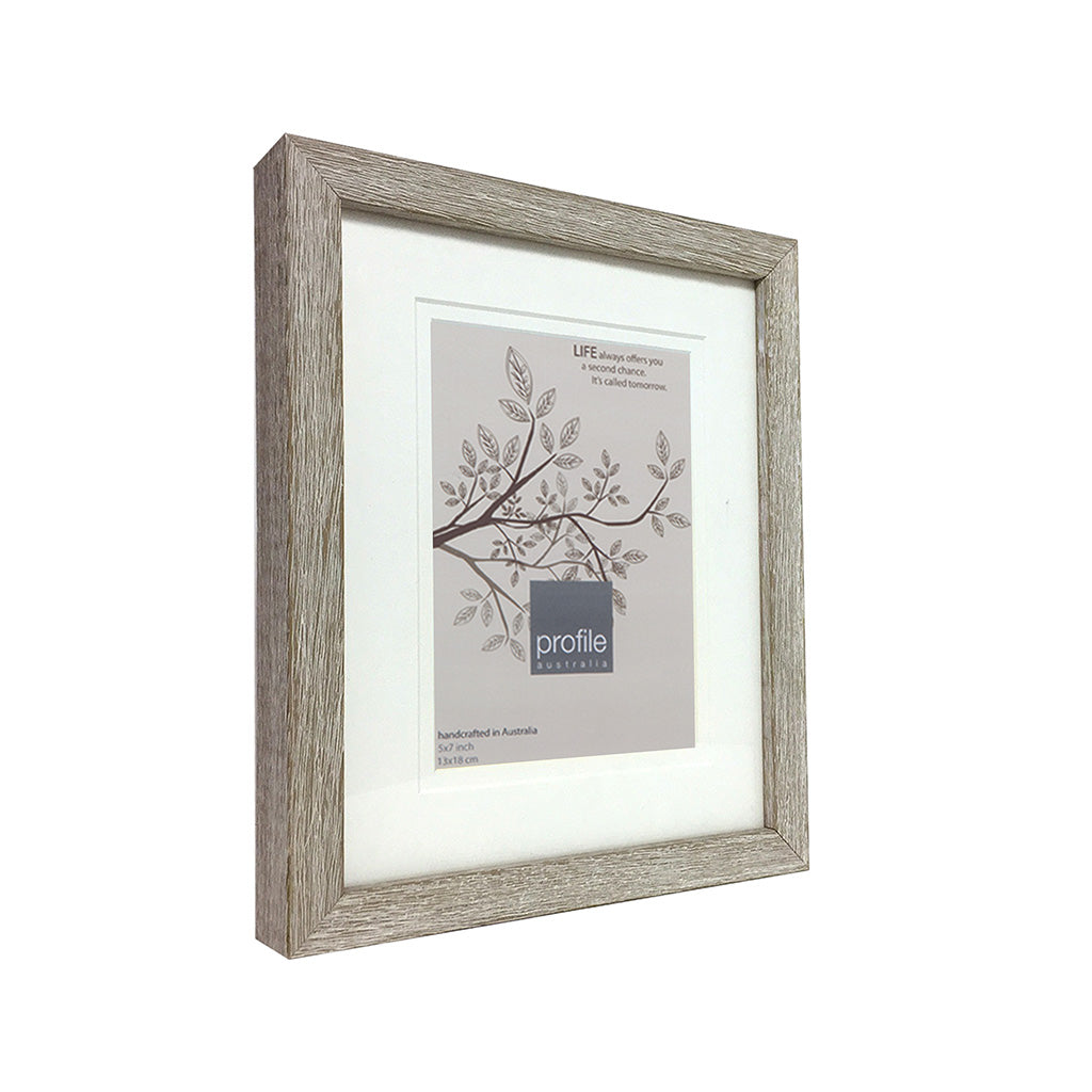 Australian made timber picture frame with a wood grain textured finish in a taupe colour