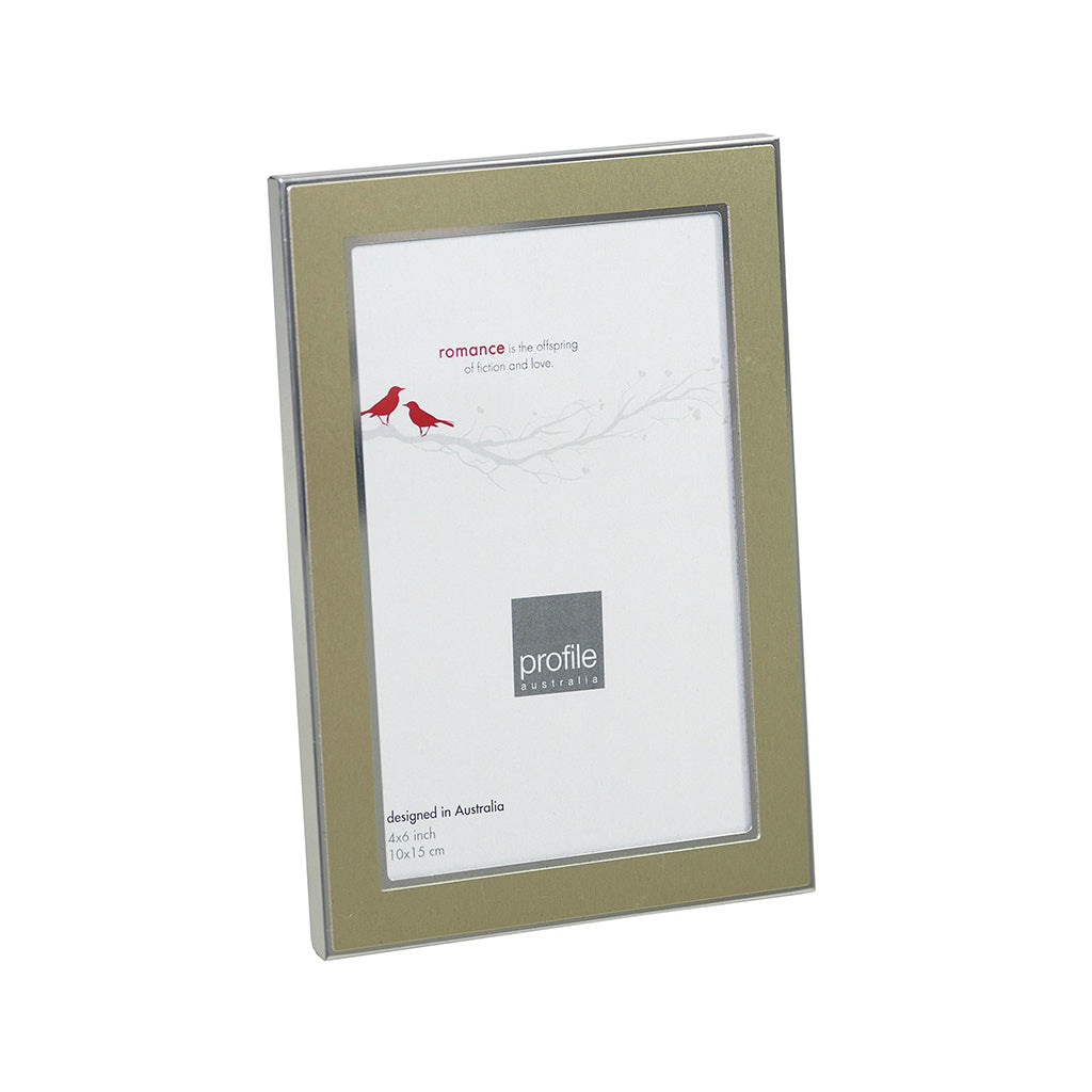 metal photo frame with a champagne finish and a silver trim