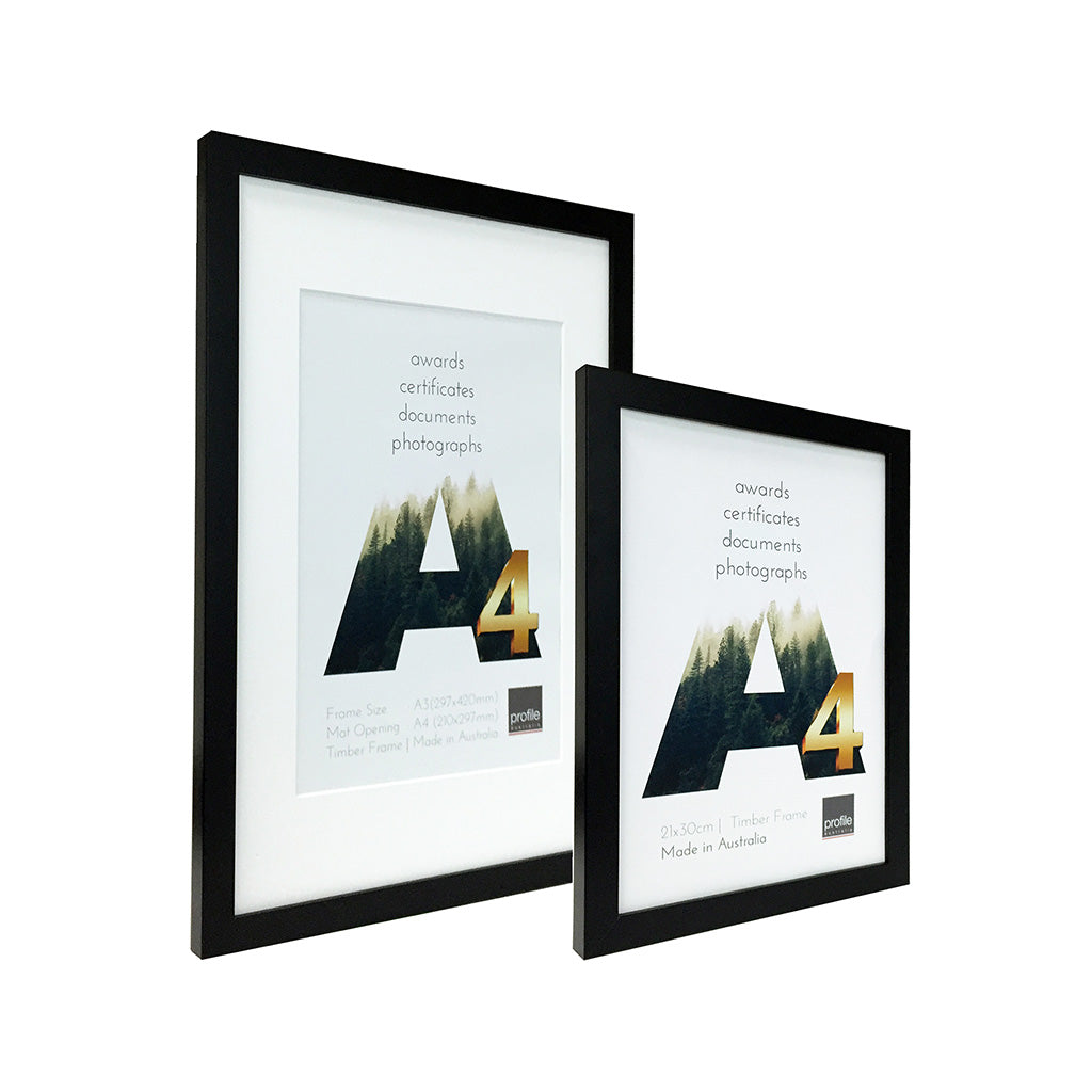 A3 - A4  Certificate Australian Made Timber frame with a matte black finish